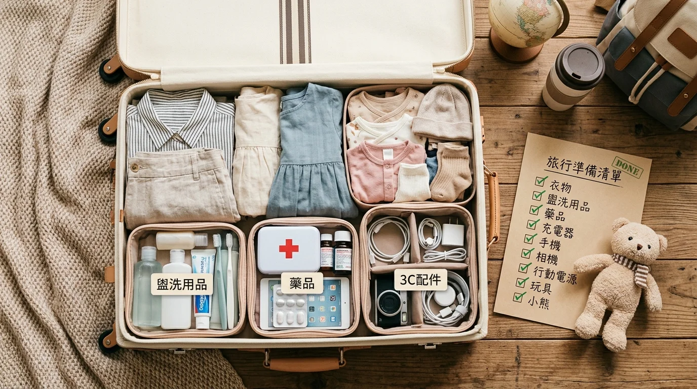 2026 三天兩夜行李清單｜親子出遊打包術，一張表搞定所有行李